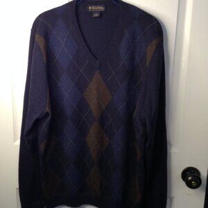 VTG Brooks Bros Men's 100% Fine Merino Italian Wool L V-Neck Argyle Ivy League